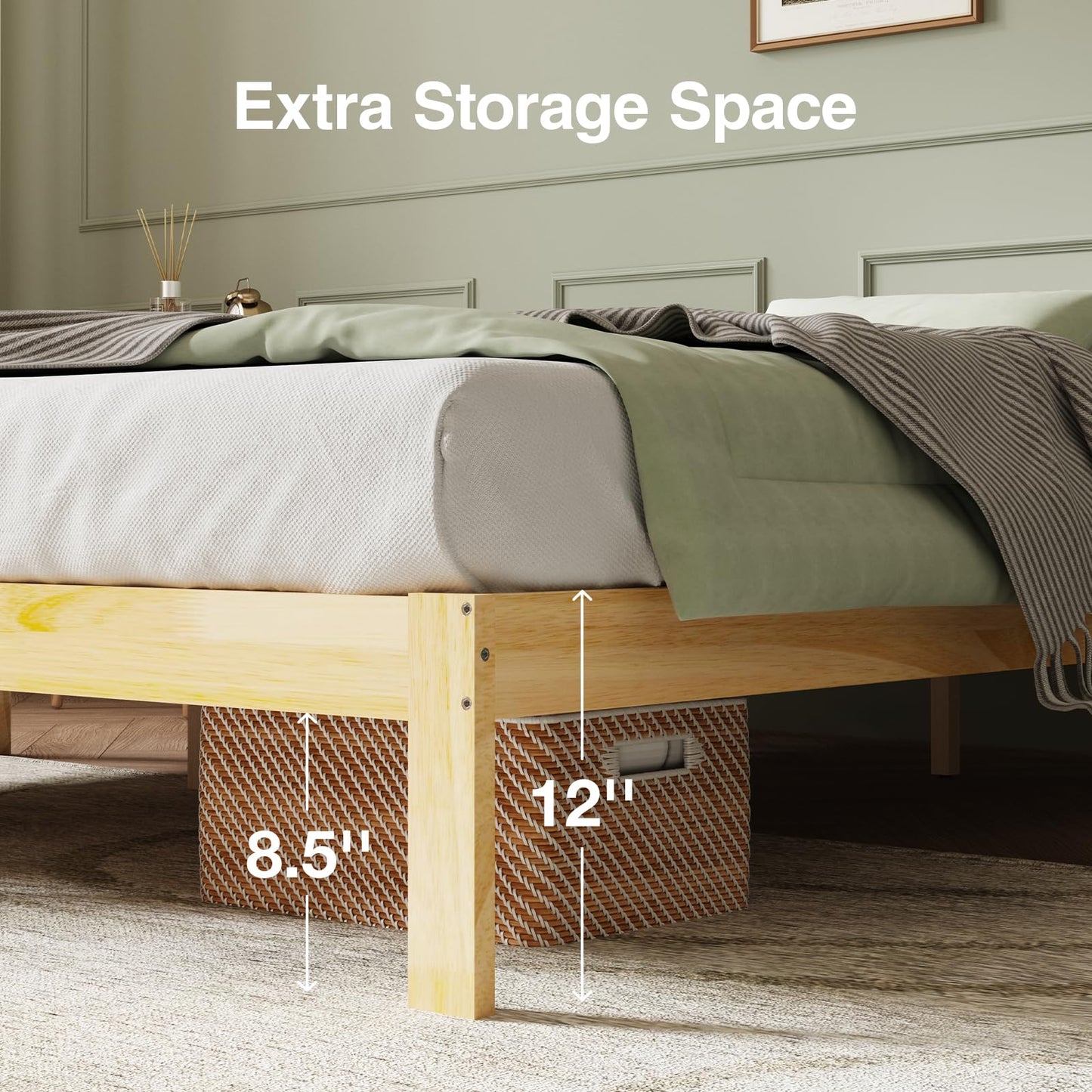 Novilla 12 Inch Wooden King Size Bed Frame, Classic Solid Wood Platform Bed Frame King Size, Sturdy Wood Slat Support, No Box Spring Needed, Easy Assembly, Pine