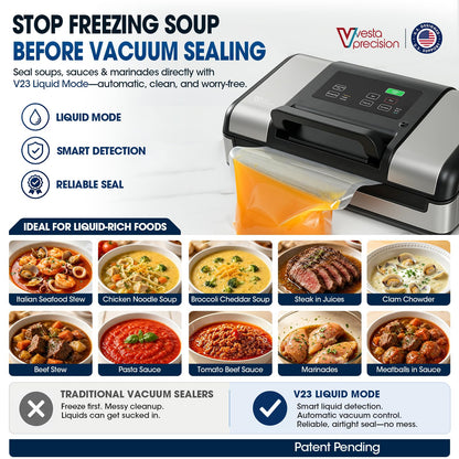 Vesta Precision 12" Vacuum Sealer Machine for Liquid & Moist Foods, Smart Heat Sealing Prevents Bag Melting, Built-in Cutter & Roll Storage Fits 2X20’ or 1X50' Rolls, Mason Jar Kit, Sous Vide, V23