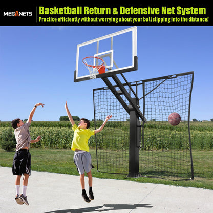 MegaNets Heavy Duty Basketball Return Net 12FT X 10FT, UV-Resistant Yard Guard Backstop Net Basketball Return & Defensive Net System, Ball Net Catcher Suit for Square Poles