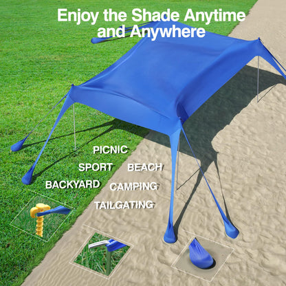 Rhino Valley Beach Tent, 10 x 13 FT Beach Shade UPF50+ Protection, Beach Canopy with 8 Sandbags 4 Stability Poles,Outdoor Beach Tent Sun Shelter Umbrella for Sand,Camping,Fishing Essentials, Indigo