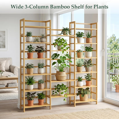 Homykic Bamboo Bookshelf, 71” Tall Triple Wide Bookcase with 17 Open Storage Shelves, 6-Tier Etagere with Back Rails, Large Display Shelf for Books, Plants, Home Office, Living Room, Max Load 748LBS