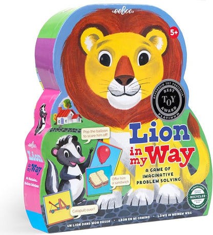 eeBoo: Lion in My Way Game - A Game of Imaginative Problem Solving Journey Through Hazards &amp Barriers Animal Shaped Box Children Kids Ages 5+