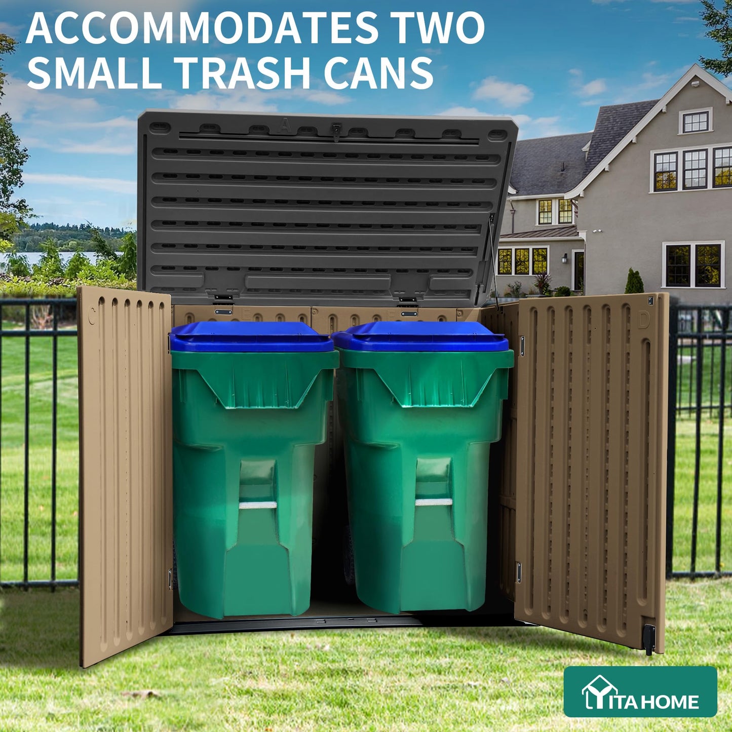 YITAHOME Outdoor Horizontal Storage Sheds w/o Shelf, 35 Cu Ft Lockable Resin Waterproof Shed, Ideal for Garden Tools, Easy to Assemble, Brown