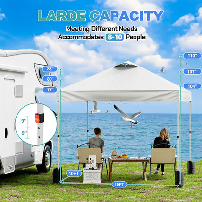 UEAKPIC 10x10 Pop Up Canopy with Sidewall, Instant Portable Outdoor Tent, UPF 50+, Waterproof, Adjustable White Sun Shelter with Vented Roof for Party, 1 Wheel Bag, 8 Stakes, 4 Ropes, 4 Sandbags
