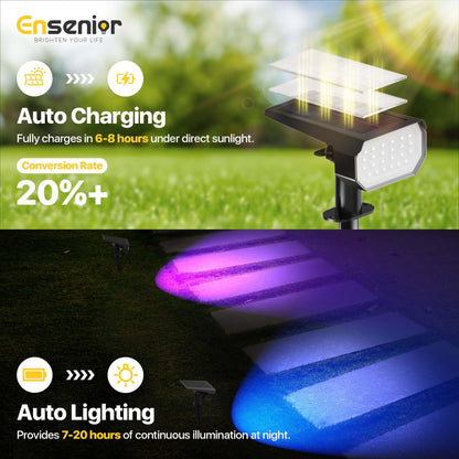 Ensenior Solar Spotlights Outdoor RGB Color Changing, 7+1 Modes, Automatic ON/OFF, Pack of 4, Waterproof Landscape Lighting