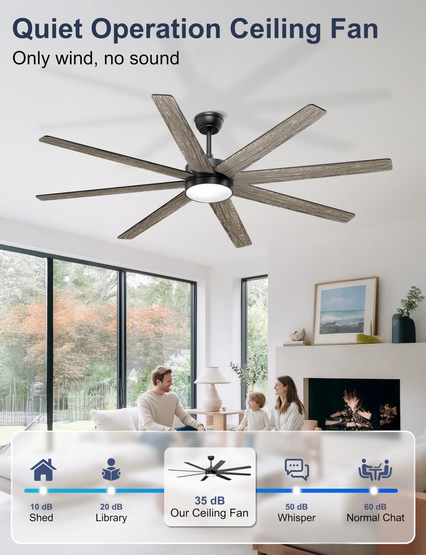 Phylluz 72'' Large Ceiling Fans with Lights, Modern Black Ceiling Fan Remote/APP Control, Dimmable, Quiet DC Motor Big Ceiling Fan for Indoor/Covered Outdoor