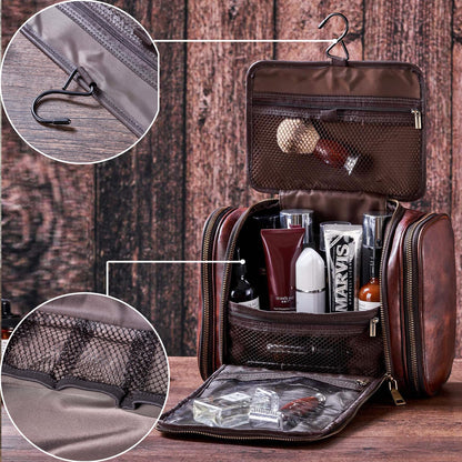 RC ROCKCOW Toiletry Bag For Men, Genuine Leather Toiletries Organizer, Large Travel Hanging Toiletry Bag Water-resistant Bathroom Shaving Kit for Cosmetics, Makeup Case Travel Dopp Kit