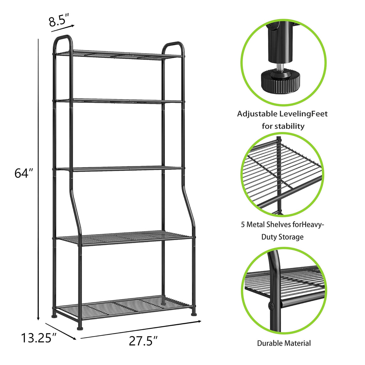 Simple Trending Plant Stand 5-Tier Plant Shelf for Indoor Outdoor, Waterproof Metal Tall Plant Stand for Living Room Bathroom Balcony Garden, Black