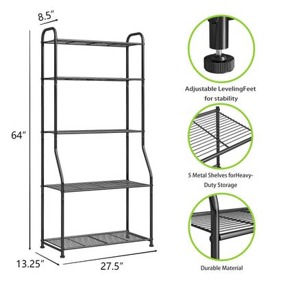 Simple Trending Plant Stand 5-Tier Plant Shelf for Indoor Outdoor, Waterproof Metal Tall Plant Stand for Living Room Bathroom Balcony Garden, Black