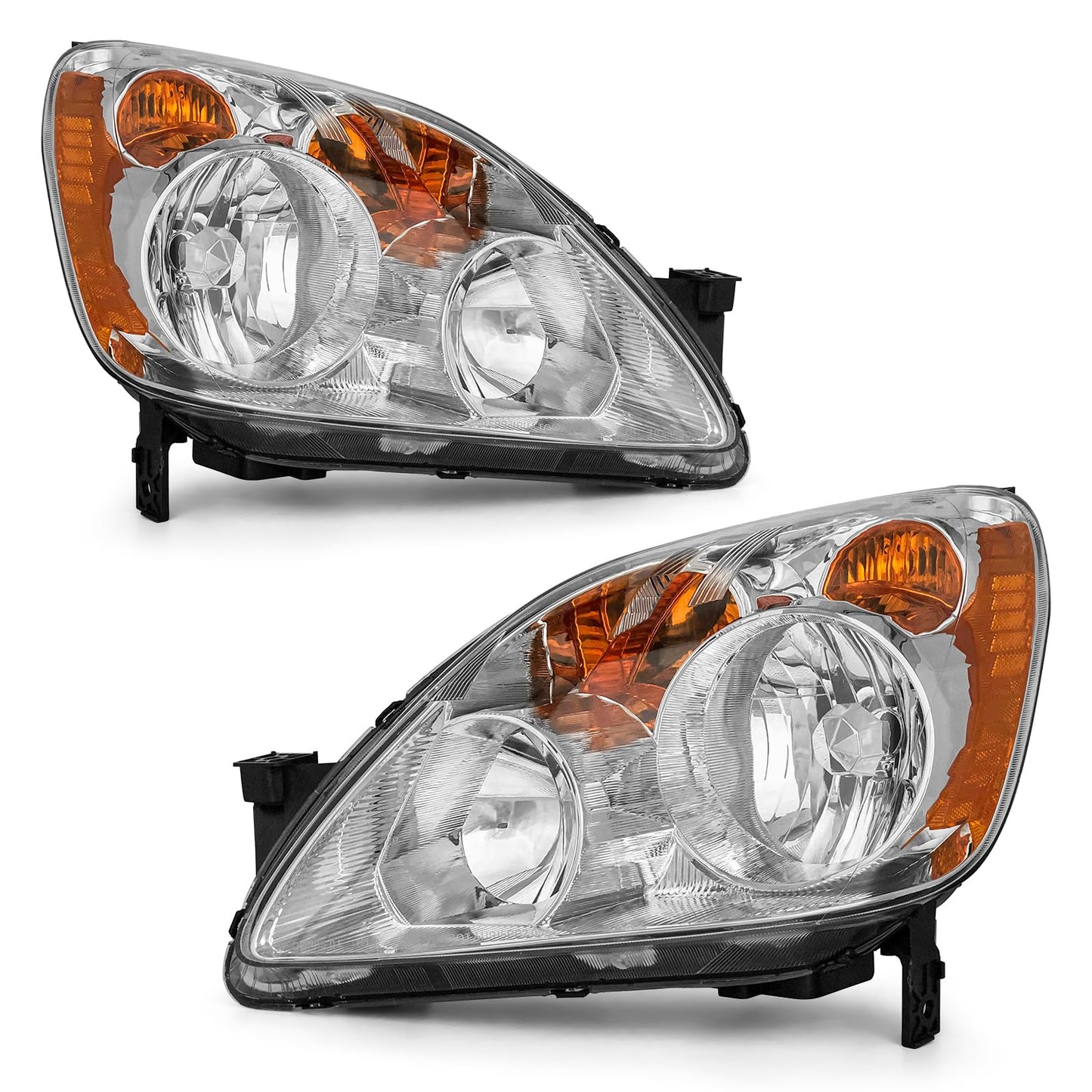 ADCARLIGHTS Headlight Compatible with 2005 2006 Honda CRV Headlamp Chrome Housing Amber Reflector Replacement Pair（W/O Bulbs）