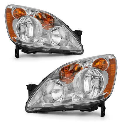 ADCARLIGHTS Headlight Compatible with 2005 2006 Honda CRV Headlamp Chrome Housing Amber Reflector Replacement Pair（W/O Bulbs）
