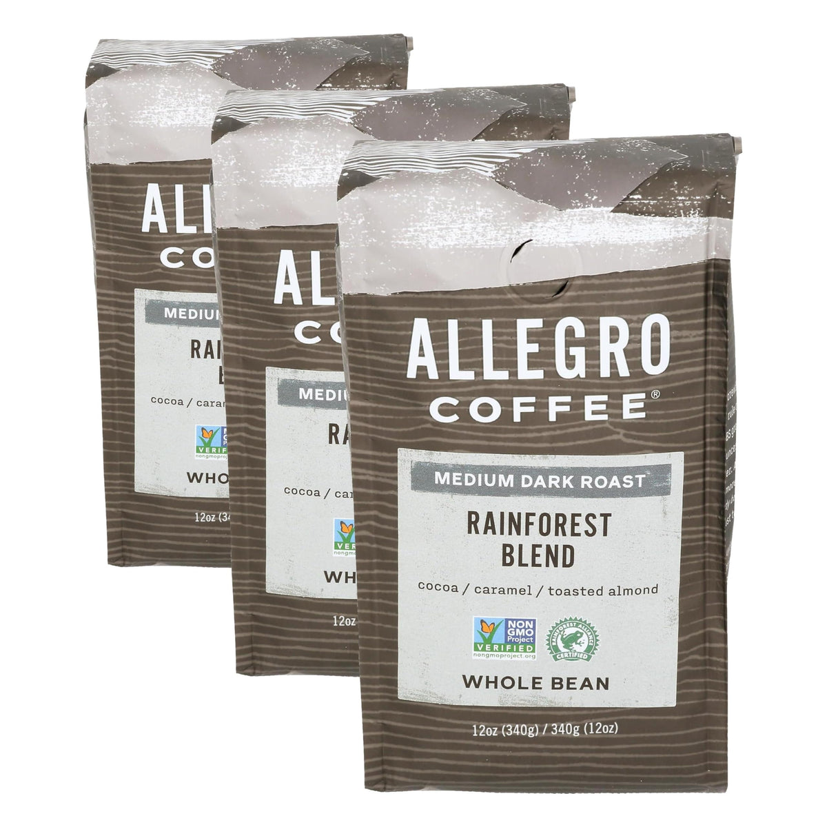 Allegro Coffee Rainforest Blend Whole Bean Coffee, 12 oz (Pack of 3)