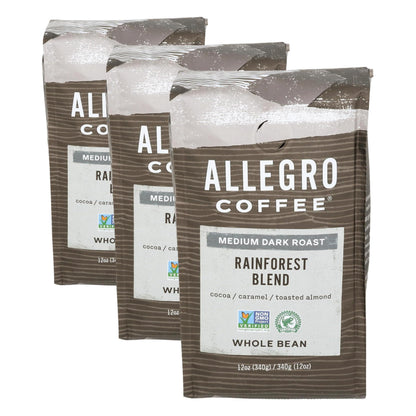 Allegro Coffee Rainforest Blend Whole Bean Coffee, 12 oz (Pack of 3)