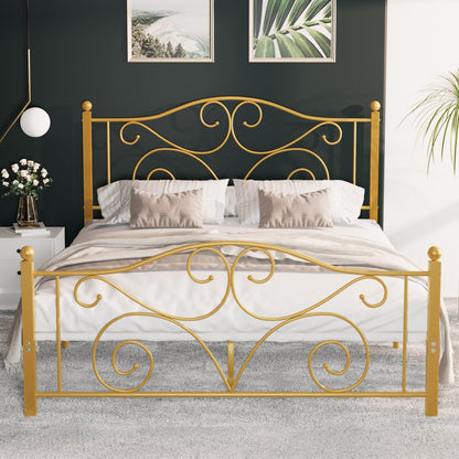 VECELO Full Size Bed Frame with Headboard and Footboard, Heavy Duty Metal Slat Support, Platform Mattress Foundation, No Box Spring Needed, Easy Assembly, Gold