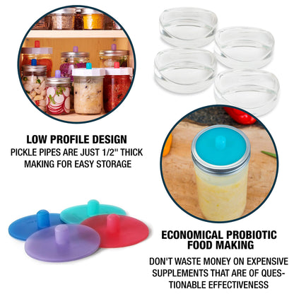 Masontops Pickle Pipes - Airlock Fermentation Lids - Fermentation Kit For Wide Mouth Mason Jar Sauerkraut & Pickle Kit - Fermentation Jar Not Included