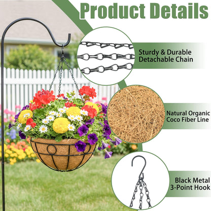 4 Pack 14 Inch Hanging Baskets for Plants Outdoor Metal Hanging Planters with Coco Coir Liner Round Wire Plant Holder Hanging Flower Pots for Outdoor Patio Lawn Balcony Garden Decor - Circular