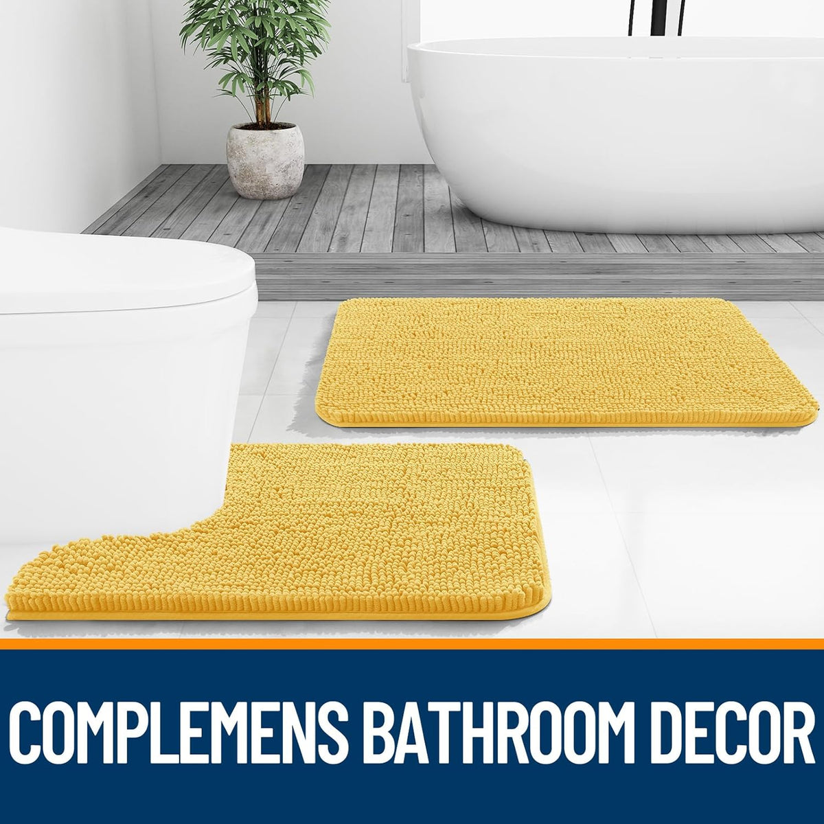 OLANLY Bathroom Runner Rugs - Extra Soft Chenille Bath Mats | Quick-Dry, Machine Washable, 44x24, Yellow