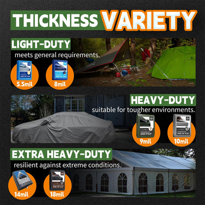 RAINDEWAY Tarps 30x40 Feet,Large Tarp Waterproof,9Mil Thick Finished Size, Multipurpose Poly Tarp Cover with Metal Grommets and Reinforced Edges,Green/Black Tarpaulin