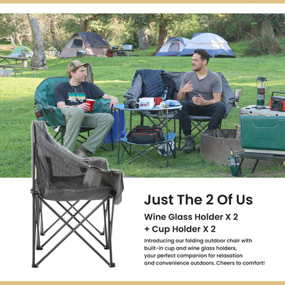 ARROWHEAD OUTDOOR 2-Pack Portable Folding Double Duo Camping Chair Loveseat w/ 2 Cup & Wine Glass Holder, Carrying Bag, Supports up to 650lbs