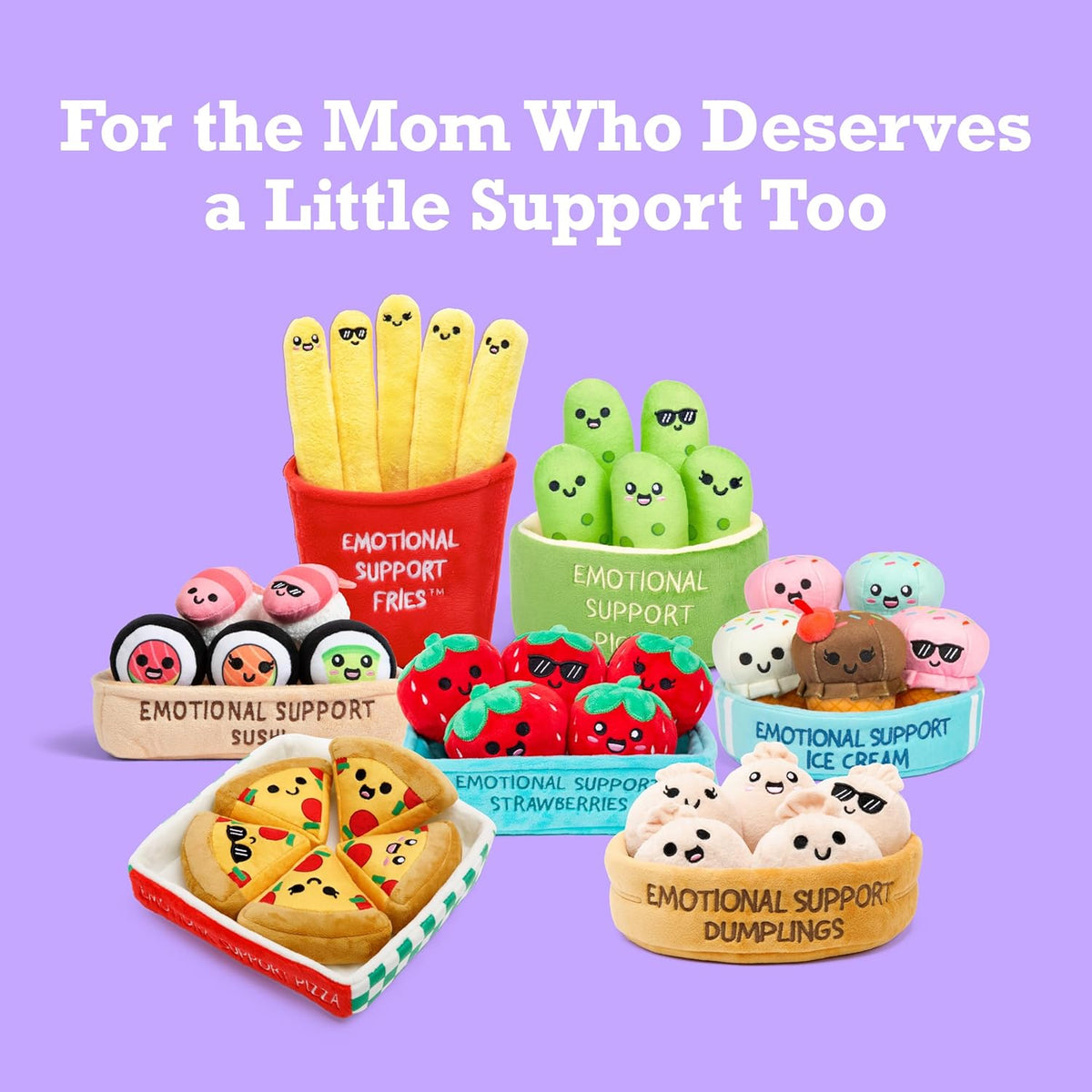 Relatable Emotional Support Dumplings | Cuddly Plush Stuffed Animals Set - 5 Toy Collection with Basket