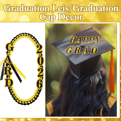 FunooFuno 72 Pcs Glitter 2026 Graduation Letters Numbers Cardstock Shiny Crafts Alphabet with Adhesive Dots for Graduation Trifold Photo Board Grad Leis Homecoming Mums DIY Supplies(Black Gold)