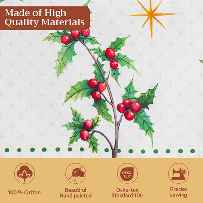 Maison d' Hermine Table Cloth Rectangle Table 100% Cotton 60 x 90 Inches Fall Tablecloth Reusable Everyday Use for Thanksgiving Christmas Decorations Dining Farmhouse Party (Poinsettia Christmas)