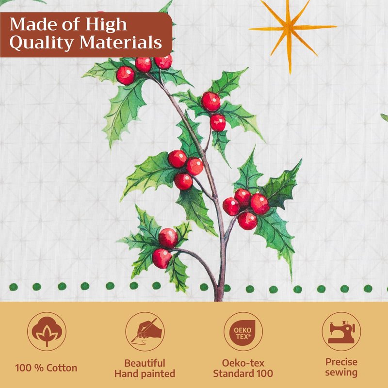 Maison d' Hermine Table Cloth Square Table 100% Cotton 60 x 60 Inches Fall Tablecloth Reusable Everyday Use for Thanksgiving Christmas Decorations Dining Farmhouse Party (Poinsettia Christmas)