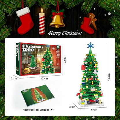 2025 Christmas Tree Building Blocks Kit Christmas Tree Toy Bricks Creative Home Decor Building Toys for 14+ Year Old Boys/Girls 869Pcs Deep Green