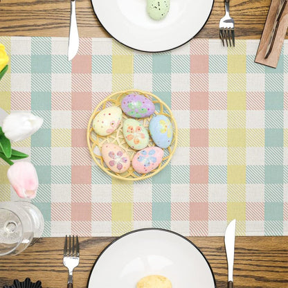 Niviy Buffalo Plaid Rabbit Bunny Happy Easter Table Runner, Easter Decorations, 13x72 Inch Check Stripes Kitchen Table Decor, Spring Kitchen Dining Table Decoration for Home Party Decor