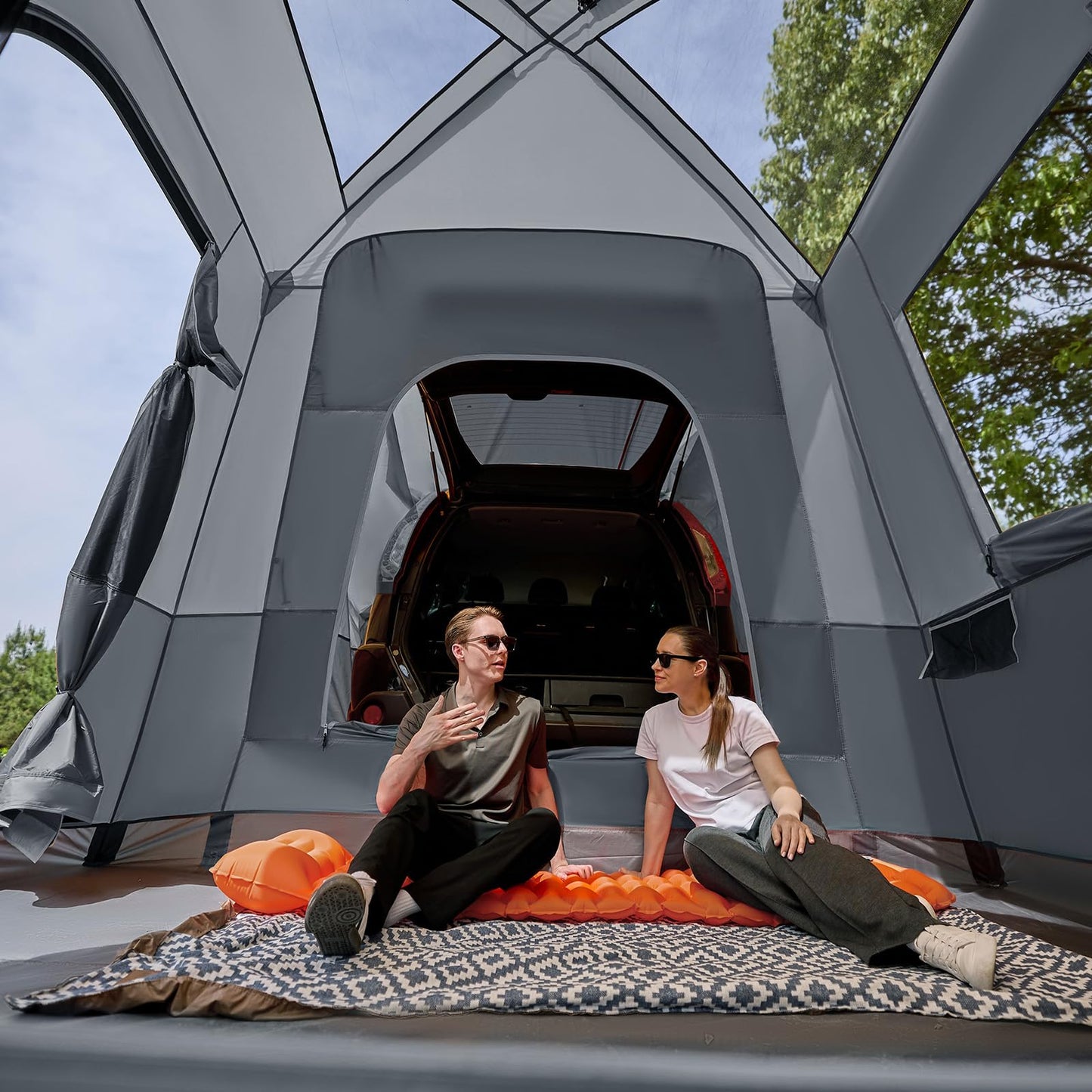 TIMBER RIDGE 5-9 Person SUV Tent with Screen Porch and Awning for Family Camping, Weather Resistant and Portable Van or Car Tent, Includes Rainfly and Storage Bag, 13' W X 10' L X 7.1' H, Grey