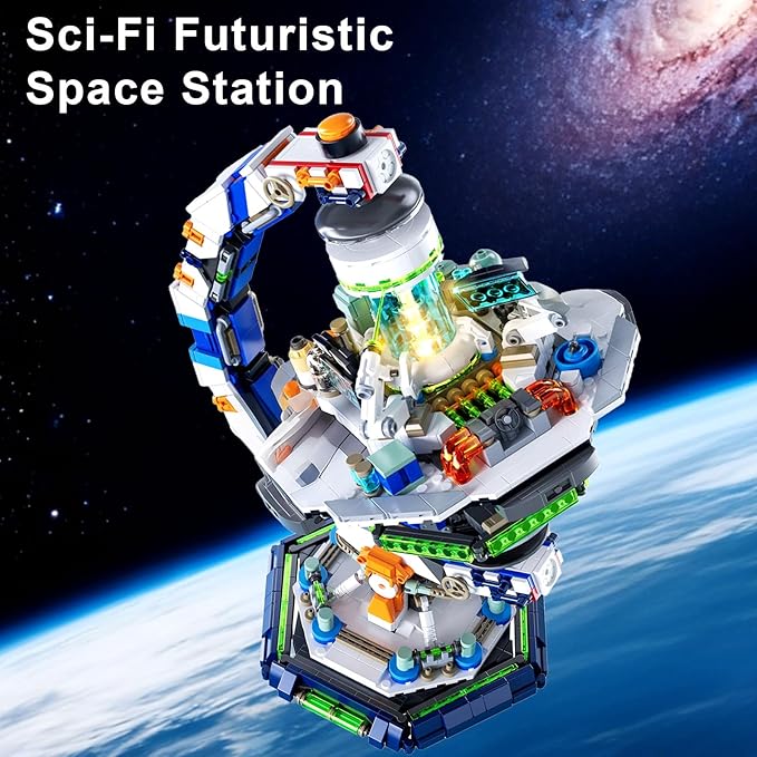 GEVINST Space Station Globe Building Set for Adults &amp Boys 1793 Pieces World Map Display Model Kit with Dual Illumination Modes 360° Rotatable Educational Stem Toys Gifts for Kids 8-14 Boys Girl