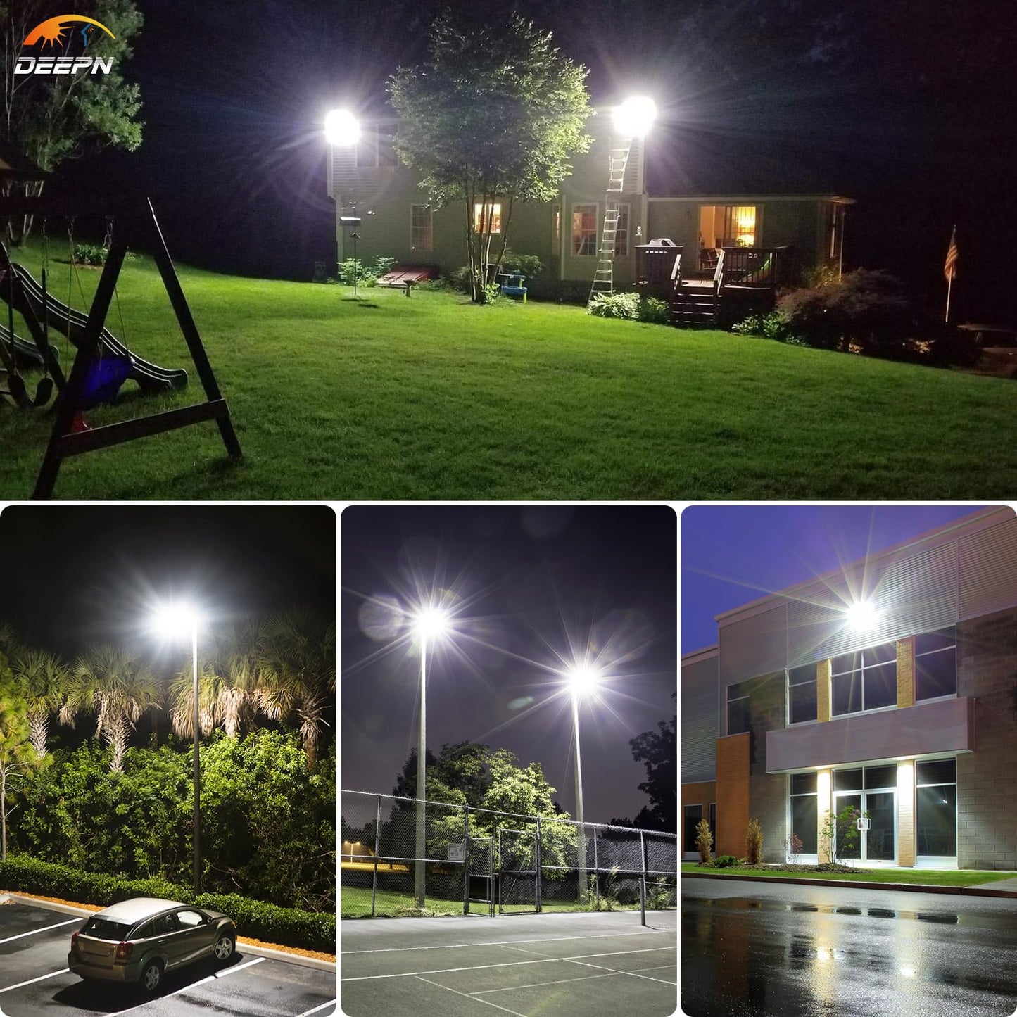Deepn Solar Street Lights 10000W Commercial Grade Aluminum Parking Lot Lights LED Security Flood Light with Motion Sensor & Dusk to Dawn, Solar Lights Outdoor Waterproof for Outside, SZ3000, 1 Pack