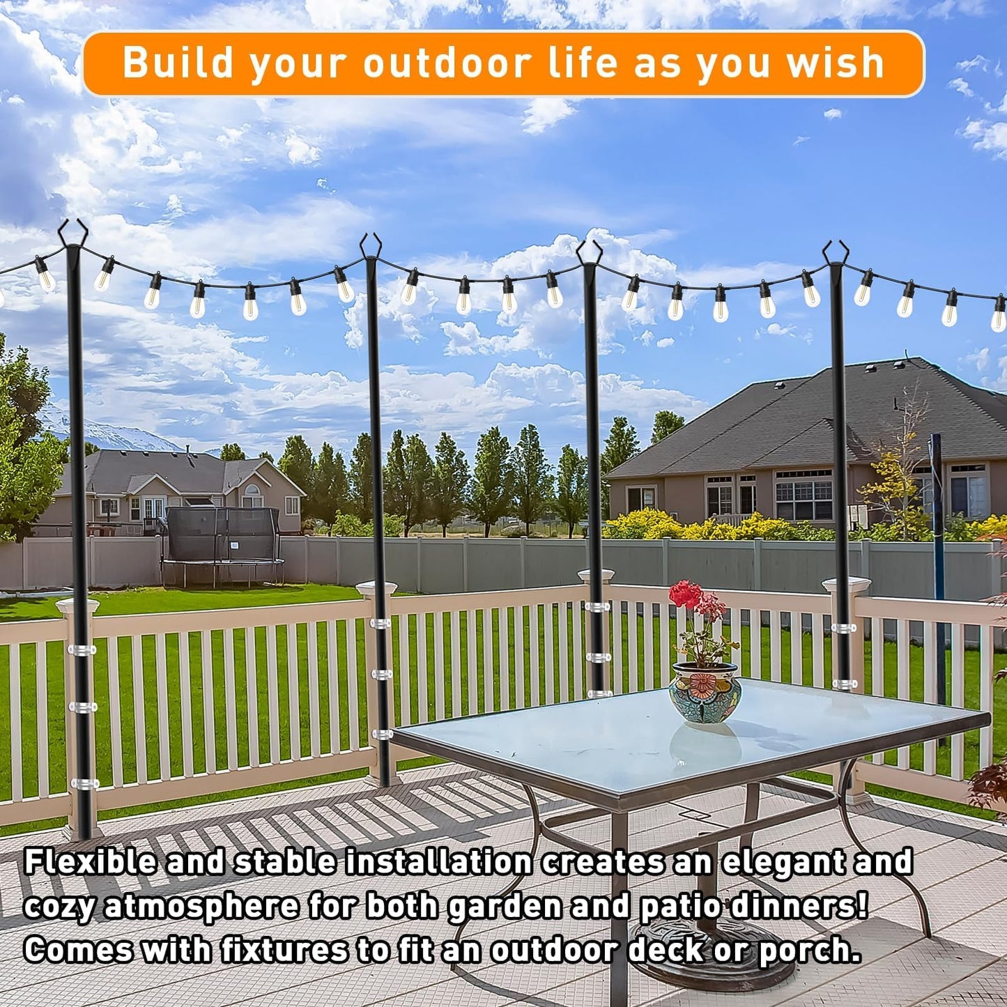 TQQVXX 10 Pack 10 FT String Light Poles,Metal with Fork Lights Poles for Outdoor String Light, Rustproof Heavy Duty for Outside Garden,Patio,Wedding,Backyard,Deck,Party