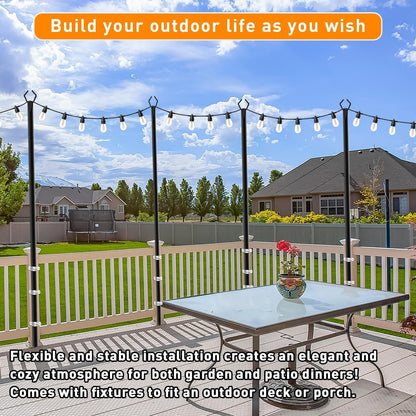 TQQVXX 10 Pack 10 FT String Light Poles,Metal with Fork Lights Poles for Outdoor String Light, Rustproof Heavy Duty for Outside Garden,Patio,Wedding,Backyard,Deck,Party