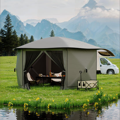 GarveeLife 13x13FT 6-Sided Pop Up Gazebo Tent，One-Push Setup Canopy Tent with Removable Canopy Top & Wind Cloths, Outdoor shelter for Camping, Backyard Parties, Outdoor Events - Grey