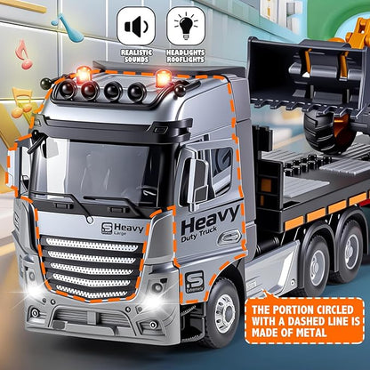 9 Channel RC Semi Truck Metal Cab 2.4Ghz Remote Control Truck and Trailer with Lights and Sounds Birthday Gift for Kids Boys 14.6