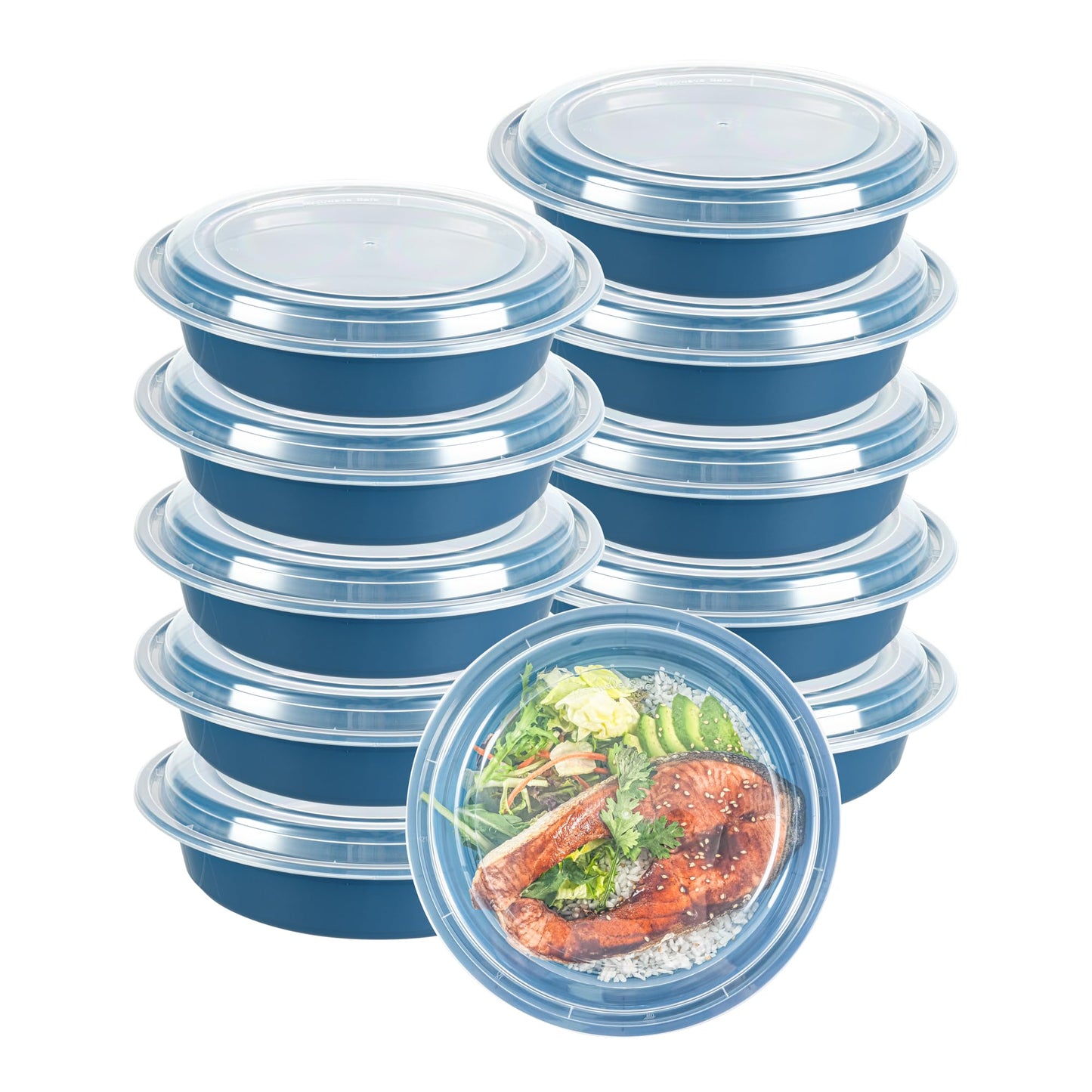 Restaurantware-Asporto 48 Ounce Round Take Out Containers, 100 Food Containers With Lids - Microwavable, Disposable, Midnight Blue Plastic To Go Boxes For Food, No BPA, For Take Out And Delivery