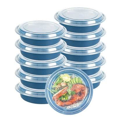 Restaurantware-Asporto 48 Ounce Round Take Out Containers, 100 Food Containers With Lids - Microwavable, Disposable, Midnight Blue Plastic To Go Boxes For Food, No BPA, For Take Out And Delivery