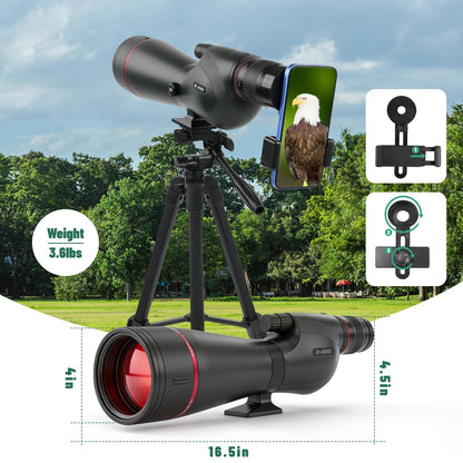 BOSTRON 20-60x82 Spotting Scopes with Full Size Tripod & Phone Adapter, Upgraded Eyepiece Low Light Vision FMC BAK4 IPX7 Waterproof Straight Spotter Scope for Bird Watching Hiking Outdoor Observation