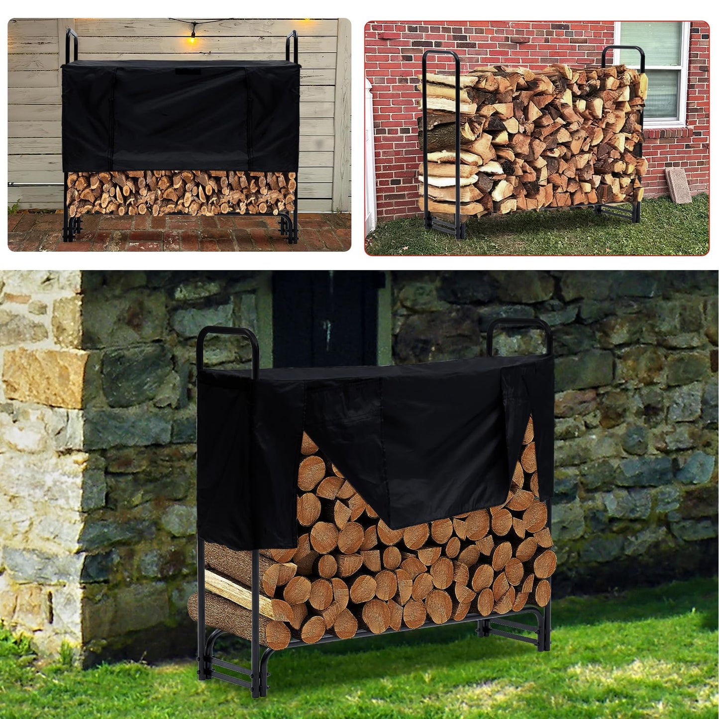 GarveeLife 12 ft Firewood Rack Outdoor with Cover, 3/4 Cord of Outdoor Firewood Storage, 1320 LB Load Capacity Heavy Duty Firewood Holder for Fireplace, Patio, Log Storage Rack