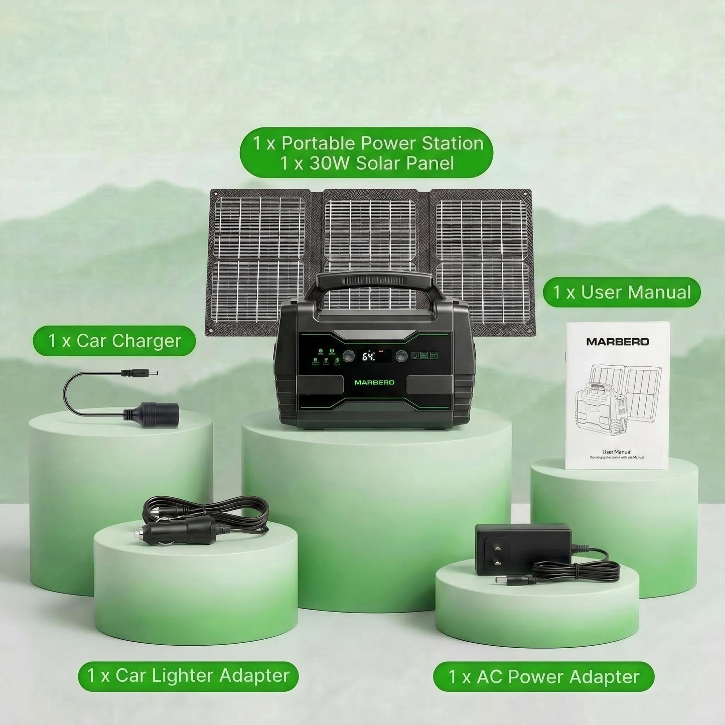 MARBERO Solar Generator 155Wh with 30W Solar Panel Portable Power Station with 2x 100W AC Outlets(Peak 150W), QC3.0 USB UL Certified for Home Blackout, Camping, RV Travel, Ultra-Light & Silent Fan