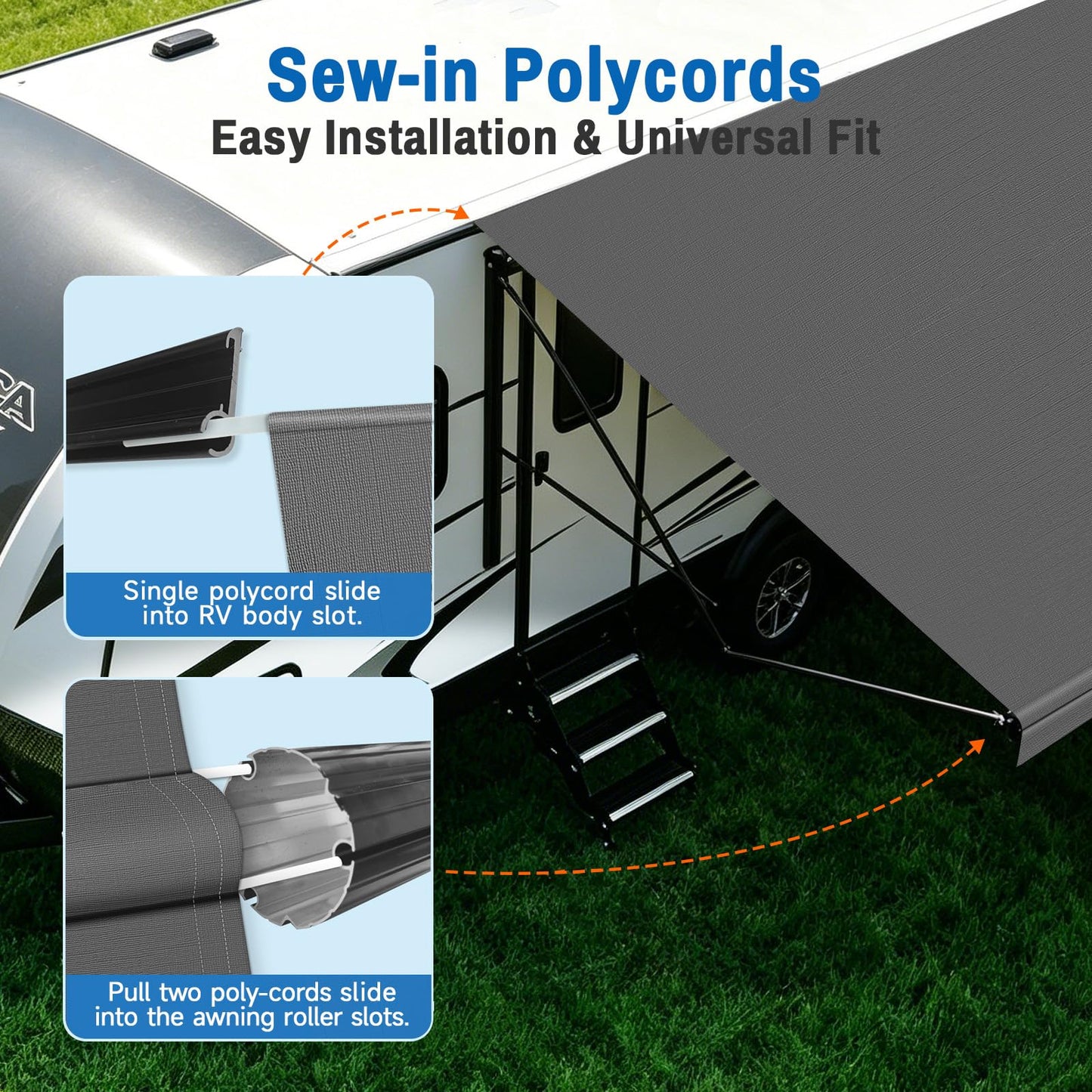 SHADEPLUS RV Awning Fabric Replacement,Camper Awning Replacement,19.5 oz 5-Layer Heavy Duty Waterproof Vinyl Universal RV Awning Fabric for All Brands Camper,Trailer, Motorhome,Smoke Grey 18'2''