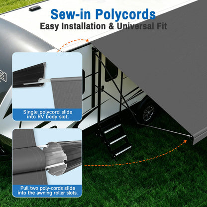 SHADEPLUS RV Awning Fabric Replacement,Camper Awning Replacement,19.5 oz 5-Layer Heavy Duty Waterproof Vinyl Universal RV Awning Fabric for All Brands Camper,Trailer, Motorhome,Smoke Grey 18'2''
