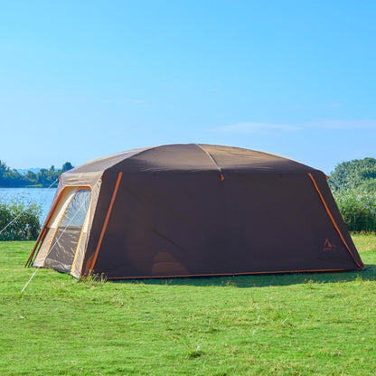 KTT Extra Large Tent 12-14 Person,Family Cabin Tents,2 Rooms,Straight Wall,2 Doors 4 Windows with Mesh,Waterproof,Straight Wall,Big Tent for Outdoor,Picnic,Camping,Gathering(Brown)