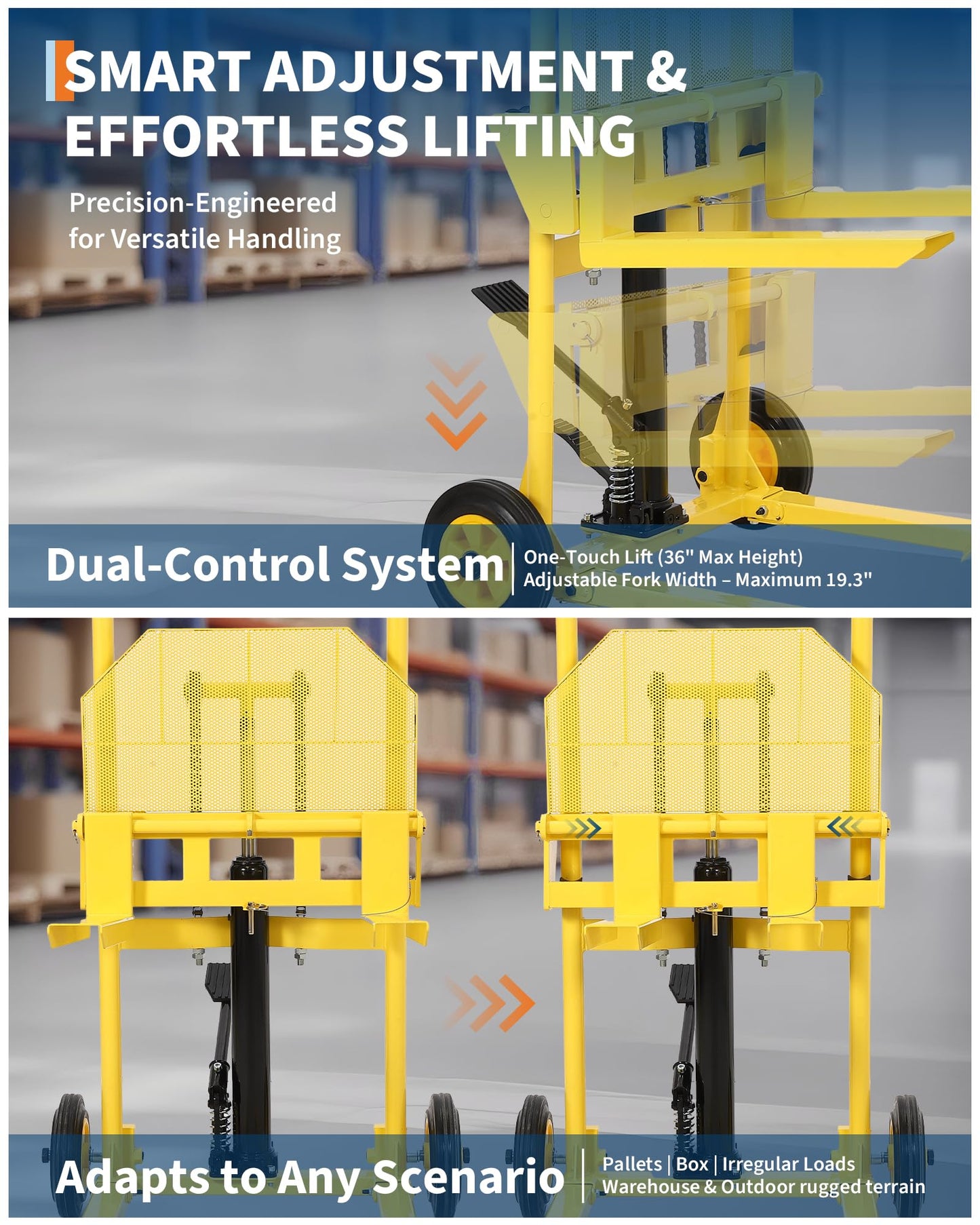Hydraulic Material Lift, Heavy Duty 440lbs Capacity Pallet Truck Dolly, Lift Table,Fork Lift, 36" Max Lift Winch Stacker,Multifunctional Hydraulic Hand Truck with Steel Platform Board,Adjustable Forks