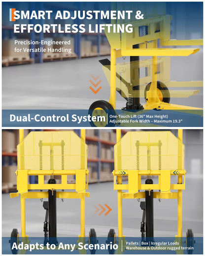Hydraulic Material Lift, Heavy Duty 440lbs Capacity Pallet Truck Dolly, Lift Table,Fork Lift, 36" Max Lift Winch Stacker,Multifunctional Hydraulic Hand Truck with Steel Platform Board,Adjustable Forks