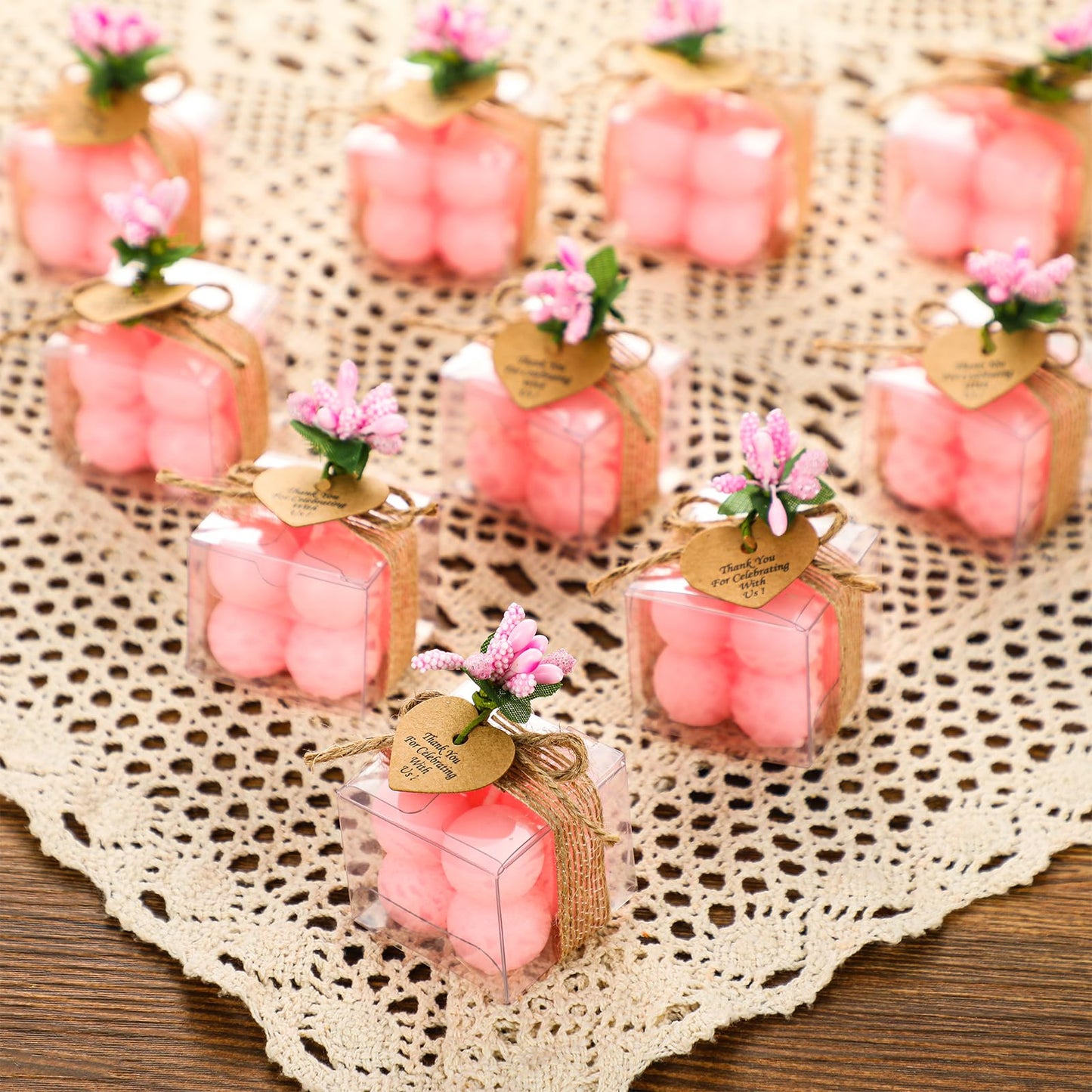 MTLEE Mini Bubble Candles Wedding Favors Gifts for Guests 1.57" x 1.38" Bubble Candles with Cards Dried Flowers DIY Gift Set for Baptism Party Bridal Shower Thank You Gifts(Pink,30 Sets)