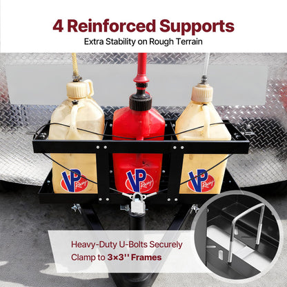 Feimire Fuel Jug Holder, Fits Two or Three 5 Gallon Gas Cans, Heavy-Duty Trailer Gas Can Mount Compatible with VP Racing Fuel Jug 5.5 Gallon(11"*11"), All-Metal Fuel Can Rack with Lock Cable & U-Bolts (3 Cans)
