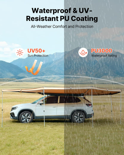 VEVOR 270 Degree Awning with Bulit-in LED Light 3 Colors, 133 sq.ft Driver Side Vehicle Awning, UV50+ Waterproof Car Side Awnings, All-Weather Overland Awnings Car Shelter for SUV Truck Camping