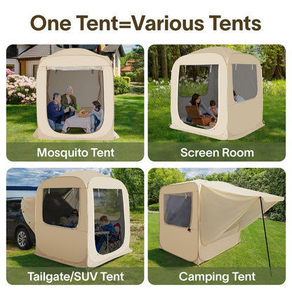 Alvantor® Pop Up Screen House, 4 in 1 Outdoor Camping Tent,6'x6'Screen Room with Mosquito Netting &Waterproof PVC, SUV Tent with Carry Bag, Instant UV Resistant Sun Shelter for Garden, Patio, Backyard